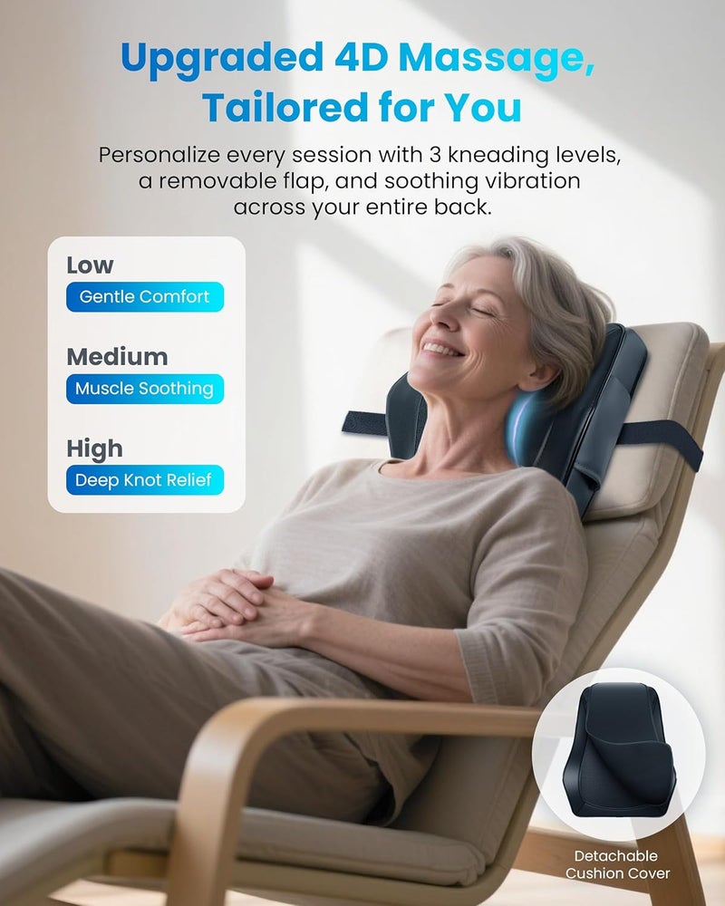 COMFIER مدلك عنق وظهر كهربائي بدون سلك مع حرارة، مدلك عنق قابل للشحن لتخفيف الألم في الأنسجة العميقة، مدلك أسفل الظهر مع اهتزاز، وسادة مدلك للمنزل، هدية للرجال والنساء - Image 5